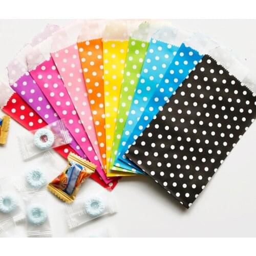 25pcs Paper Gift Bag 10 Colors Dots Bag Party Candy Treat Bag Wedding Gift Packaging Bag Birthday Supplies