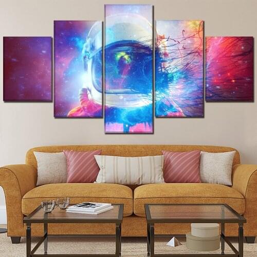 Canvas Wall Art Picture Home Decor Bedroom 5 PieceStarry Sky Landscape And Abstract Astronaut Painting Framework HD Print Poster