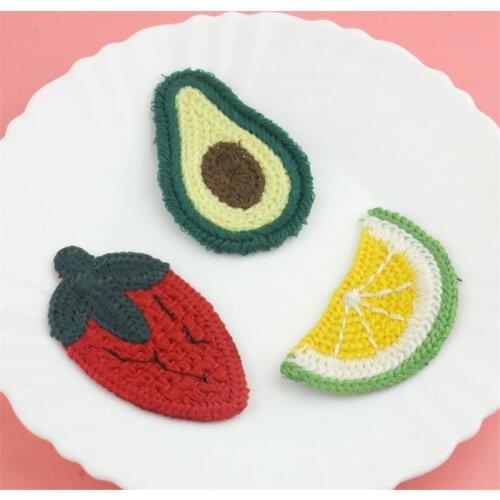 50pcs Handmade knitting Woven Crochet Patch Stickers Kawaii Fruit Watermelon Lemon Avocado Button Ornament Accessories Clip DIY