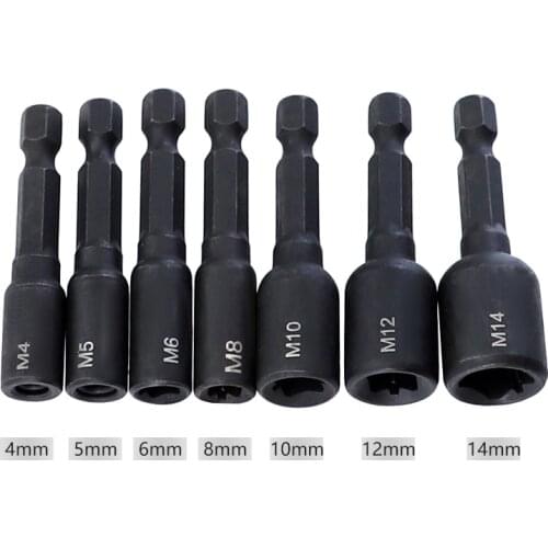 7pcs/set Screw Tap Socket Adapter 1/4" Hex Shank Square Driver Thread Tap Adapter for M4 M5 M6 M8 M10 M12 M14 Machine Tap