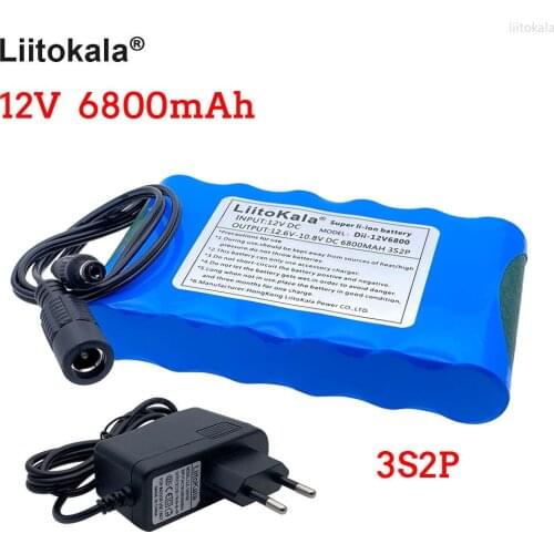 2020 LiitoKala 18650 12V Battery Pack 6.8Ah lithium Rechargeable batteries PCB Protection Board For CCTV Camera+12.6V Charger