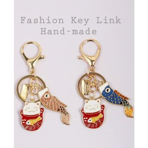 Tranditioal Anime Maneki Neko Lucky Cat Fat Fortune Cat Keychain Key Chain Metal Ring Trinkets Car Bag Pendent For Women D279