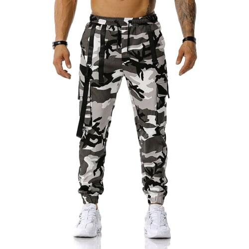 2021 New Spring Camouflage Cargo Pants Men Casual Cotton Pocket Ribbons Joggers Pants Male High Quality Straight Sweatpants