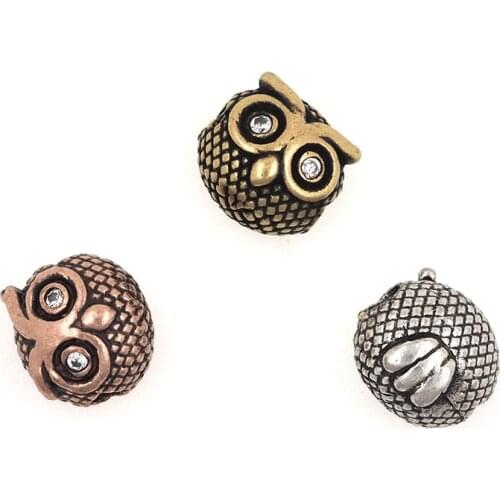 3D Copper Owl Animal Head Antique Spacer Beads For Bracelets Necklaces Jewelry Making Accessories 8.5x9.2x8MM