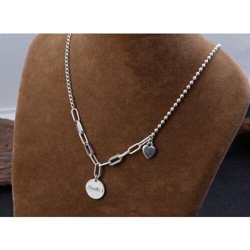 Solid 925 Sterling Silver heart round charm Women chain necklace Gift Jewelry A5084