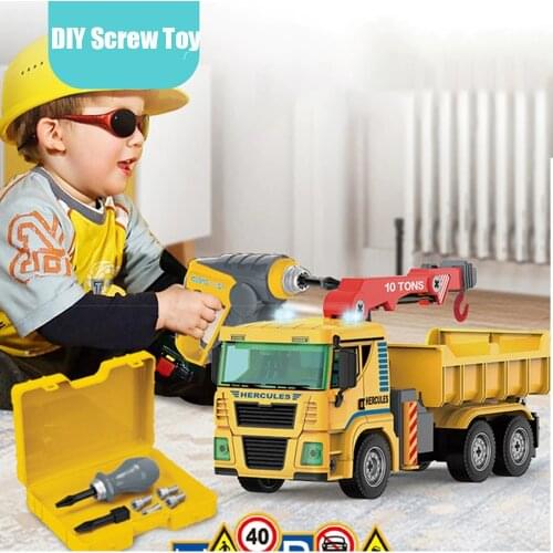 Childrens Electric Drill Disassembly Screw Toy Engineering Car Boys DIY Assembly Lighting Sound Effects Inertia Fire Truck