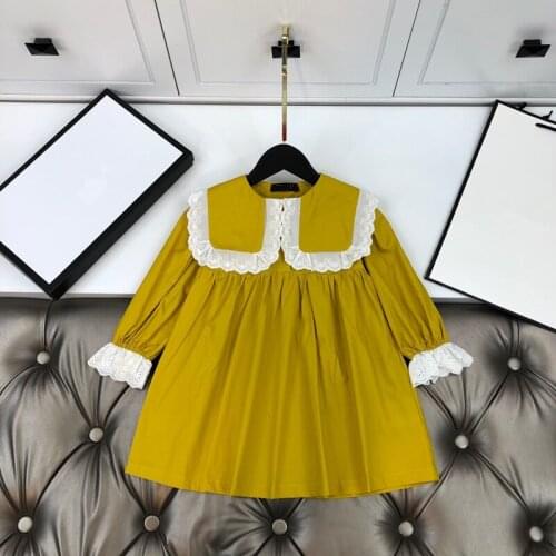 And the United Europe States childrens wear the new autumn 2021 Long sleeve lace Big lapel Baby girls fashion dress