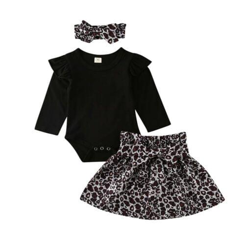 Baby Spring Autumn Clothing Newborn Infant Kids Baby Girl Outfits Long Sleeve Bodysuit+Leopard Tutu Skirt Headband 3pcs Set