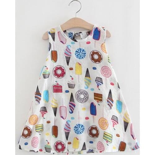 Toddler Baby Kids Girls Summer Dresses Sleeveless Ice Cream Cake Print Princess Dresses Kids Girls Casual Clothes Vestidos