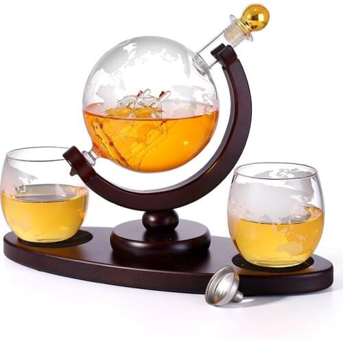 Whiskey Dispenser Globe Machine Set With Etched Globe Whisky Glasses Style Novelty Drinking Dispenser For Liquor Scotch Bourbon