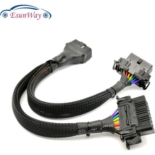 FINETRIP 30CM 2 IN 1 OBD2 Extension Cable obdII male to 2 female Splitter car computer connection conversion plug socket