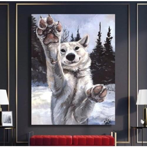 HD Prints Canvas Wall Art Snow Wolf Dog Cute Painting Tree View Modular Pictures Home Decoration Poster Living Room No Framework