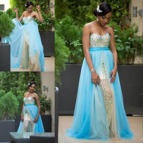 High-End Crystals Plus Size Prom Dresses With Detachable Skirt Beaded Sweetheart Neck Evening Gowns Cheap Floor Length Tulle For