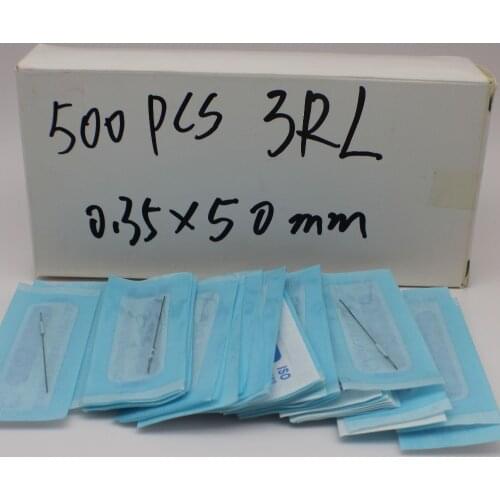 500pcs 3RL Disposable Eyebrow Tattoo Needle 0.35mm*50mm Steel Permanent Makeup Machine Needle For Tattoo Machine Gun Pen