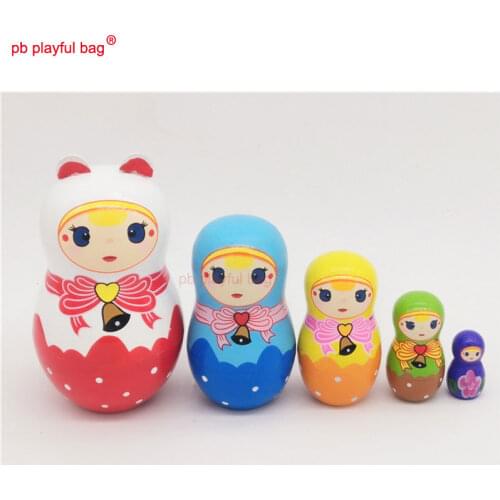 PB Playful bag Five story Russian dolls wooden DIY toy set lovely exquisite crafts decorations childrens Day gift HG43