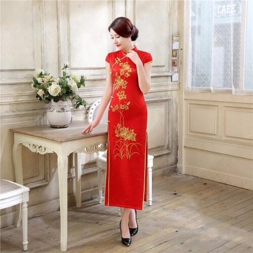 Shanghai Story Red Wedding Cheongsam Dress Chinese Traditional Cheongsam Long Qipao Oriental Style Wedding Dress