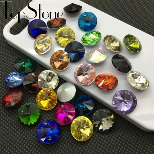 TopStone 35 Colors 6~18mm Rivoli Crystal Fancy Stone Pointed Back Glass Round Rhinestones For Jewellry Making