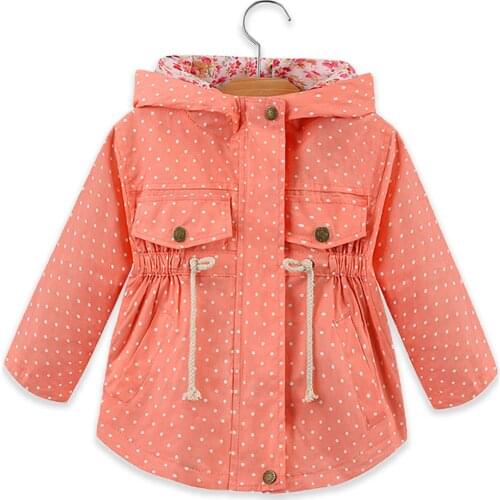 Girls Hooded Jacket Autumn Windproof Outerwear Casual Coats with Drawstring and Zipper Children Cotton Clothes Outdoor Tops