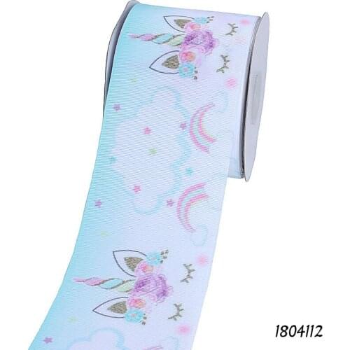 FLRA Ribbon (50 yards/lot) Factory new design rainbow and unicorn printed grosgrain ribbon for hair accessories