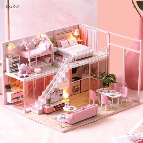 LucyDdoll DIY Dollhouse Wooden Doll Houses Miniature Doll House Furniture Kit Casa Music Led Toys For Children Birthday Gift L27
