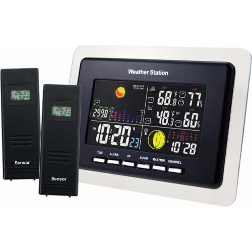 Weather Station Indoor Outdoor Humidity Temperature Forecast DCF77 as RCC Receiver Alarm Snooze + 2 Remote Sensors