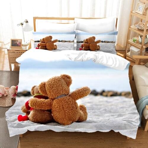 Teddy Bear Microfiber Bed Linen Set Cartoon Animals Bedspread Valentines Gift Kids Adult Twin Full Queen King Size Bedding Set