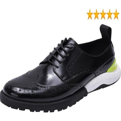 Casual Cowhide Mens British Business Genuine Leather Thick Bottom Increase Lace Up Round Toe Male Bullock Carved Shoes