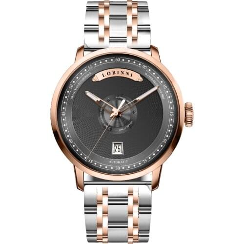 LOBINNI Mens Business 50M Waterproof Steel / Leather Strap Fashion Dial Automatic Self-wind Mechanical Wrist Watch - Rosegold
