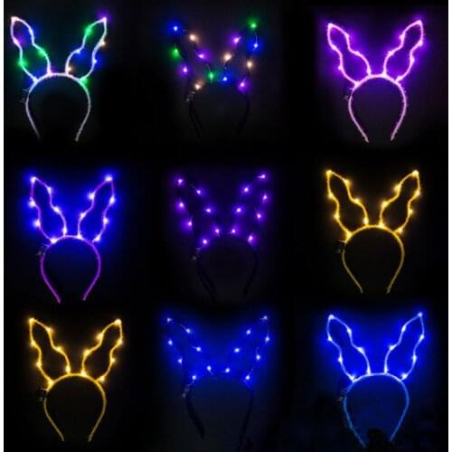 20 Pcs Glowing Lights Horn Headwear Headband Flash Hair Hoop Party for Girl Gift Christmas Halloween