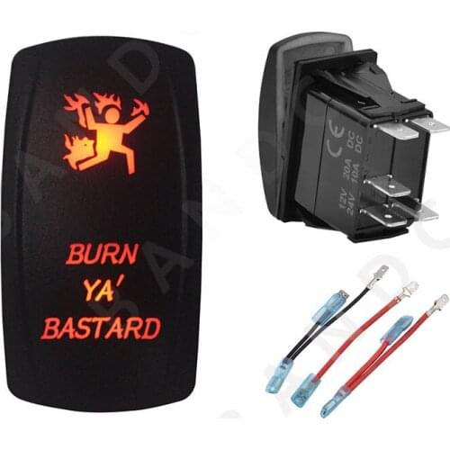 BURN YA BASTARD Rocker Switch 5P ON-OFF SPST Laser Etched Orange Illuminated Led for Car Boat Marine ARB RV Bus UTV，Jumper Wire