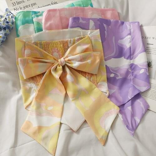 Print Stretchy Flower Bandeau Summer Sexy Back Bowknot Cropped Tubes Women Strapless Camis Tops For Girls