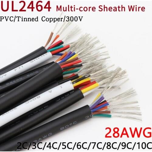5M 28AWG UL2464 Sheathed Wire Cable Channel Audio Line 2 3 4 5 6 7 8 9 10 Cores Insulated Soft Copper Signal Control Wire