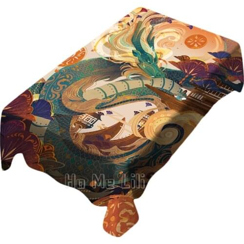 Psychedelic Mythical Dragon Design Tablecloth For Picnic Kitchen Dinner Table Decor
