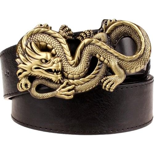 Fashion mens leather belt Dragon totem punk rock style heavy metal buckle wild Hip hop Belt Chinese dragon belt for Men gift