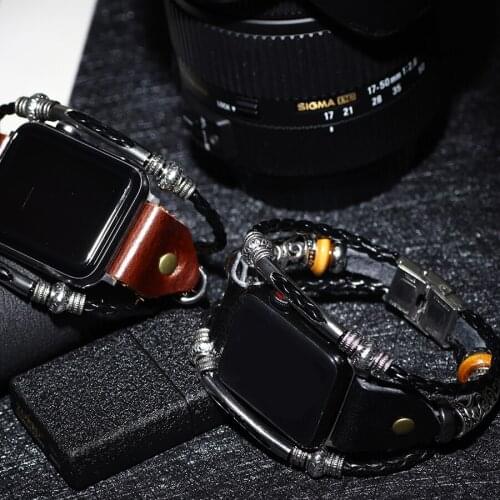 Leather Watch Band for Apple Watch Series 5/4/3/2/1 Retro Bradied Watchband Belt Bracelet for iWatch Strap 42mm 38mm 40mm 44mm