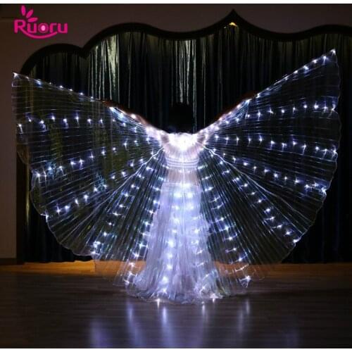 Ruoru Women Belly Dance Props LED Isis Wings with Adjustable Stick Girls Dance Wings White Green Yellow Red Color Props Wings