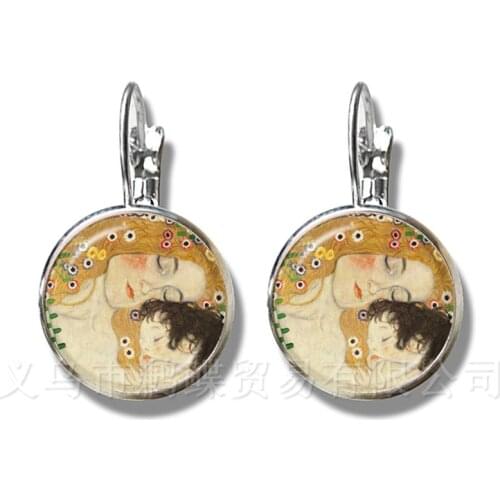 Mothers Day Earrings Gustav Klimt The Kiss Art Jewelry Silver Plated Stud Earrings For Women Girls Wonderful Gift
