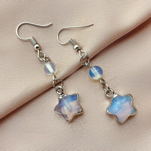 2021 New Trendy Star Moon Drop Earrings for Women Natural Stone Jewelry Opal Fall Earrings 2021 Winter Dangle Earrings Wholesale