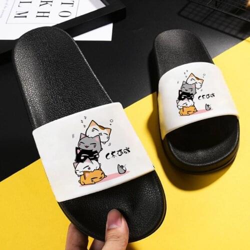 Summer Shoes For Women Home Beach Slides Cute Cartoon Cats Print Sandals Non-slip Shoes Flip Flops woman bathroom Indoor Slipper