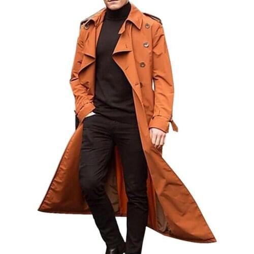 Fashion Men Long Coat Double Breasted Turn Down Trench Coat Solid Streetwear Long Sleeve Windbreaker Jacket Casual Male Outwear