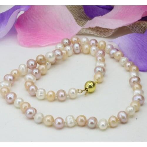 High quality fashion pearl necklace 7-8mm natural freshwater multicolor beads chain jewelry women statement choker 18inch B3227
