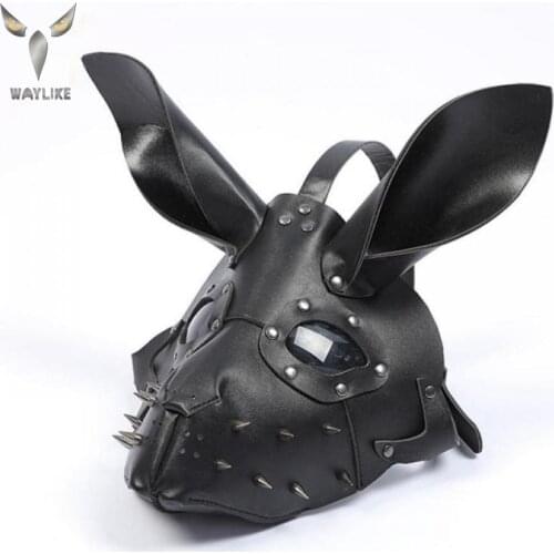 WAYLIKE Halloween Rabbit Girl Pu Mask Full Face Mask Cosplay Halloween Masquerade Ball Carnival Party Fancy Mask