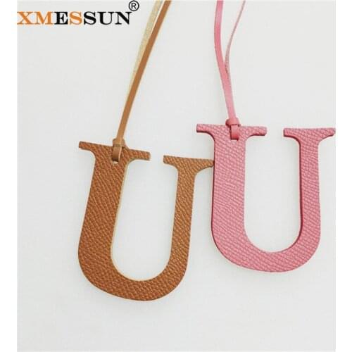 XMESSUN New English Letters U Luxury Genuine Natural Leather Character Alphabet Keychain Charm Backpack Pendant Ladies Women Bag