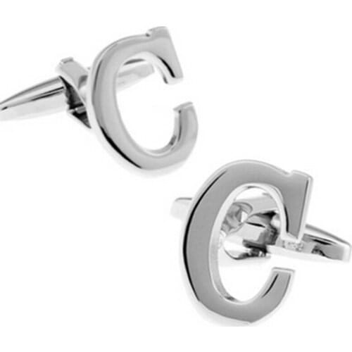 Shirt cuff cufflink silvery letter C cufflink copper material design fashion English letters cufflinks free shipping