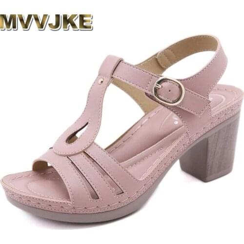 MVVJKE 2021 New Open Toe Pu Sandals Women Shoes High Heel Sandals Fashion Casual Shoes Women Sandals Plus size 42