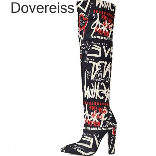 Winter For Woman Fashion Sexy Pointed Toe Shoes Clear Heels Boots Chunky Heels Over The Knee Boots Big Size 41 42 43