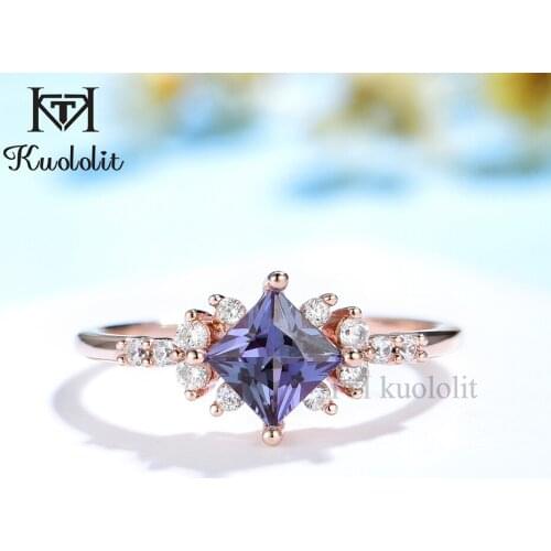 Kuololit 0.8CT Lab grown Alexandrite Gemstone Ring for Women 585 14K Rose Gold 925 Sterling Silver Luxury Ring for Romantic New