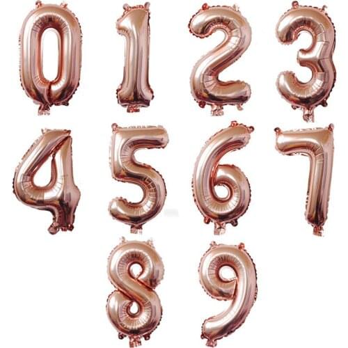 Gold Rose Number Balloons Foil Decoration Birthday Wedding Engagement Toys Baby Shower Girl or Boy Decor Ball Supplies