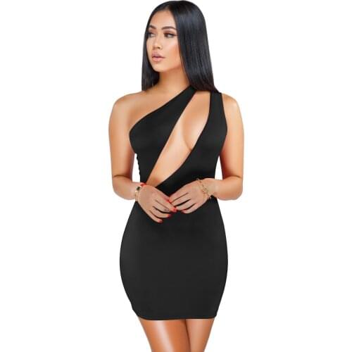 2021 Party Club Fashion Womens Sexy Bodycon Light Mini Black Camisole White Sloping Shoulder Hanging Neck Dress