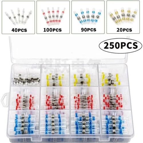 250pcs Heat Shrink SST Solder Sleeves Waterproof Wire Fast Butt Terminal Quick Terminator Electrical Connector
